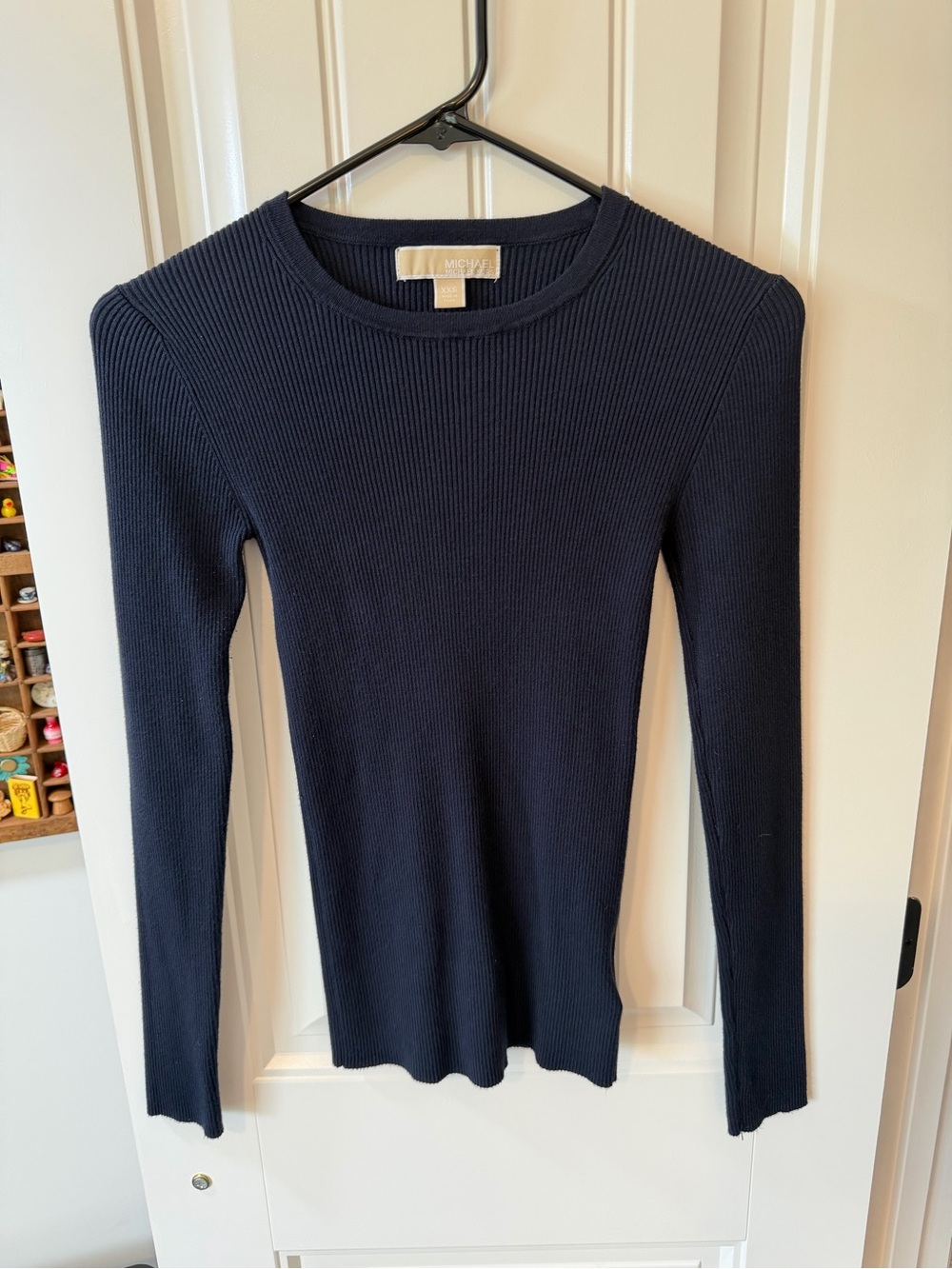 Michael Kors Ribbed Long-Sleeve Crewneck Top - Slate Blue